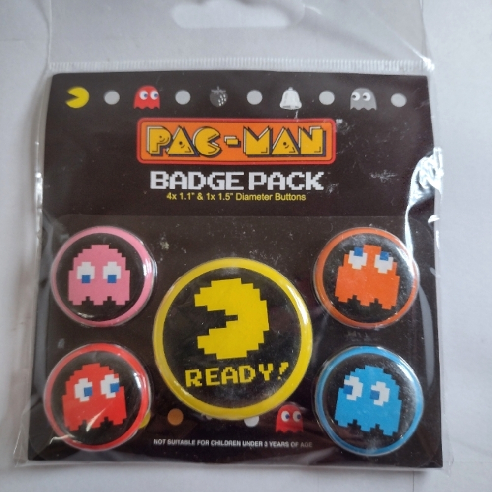 Pac-Man Badge Pack with Colorful Ghosts